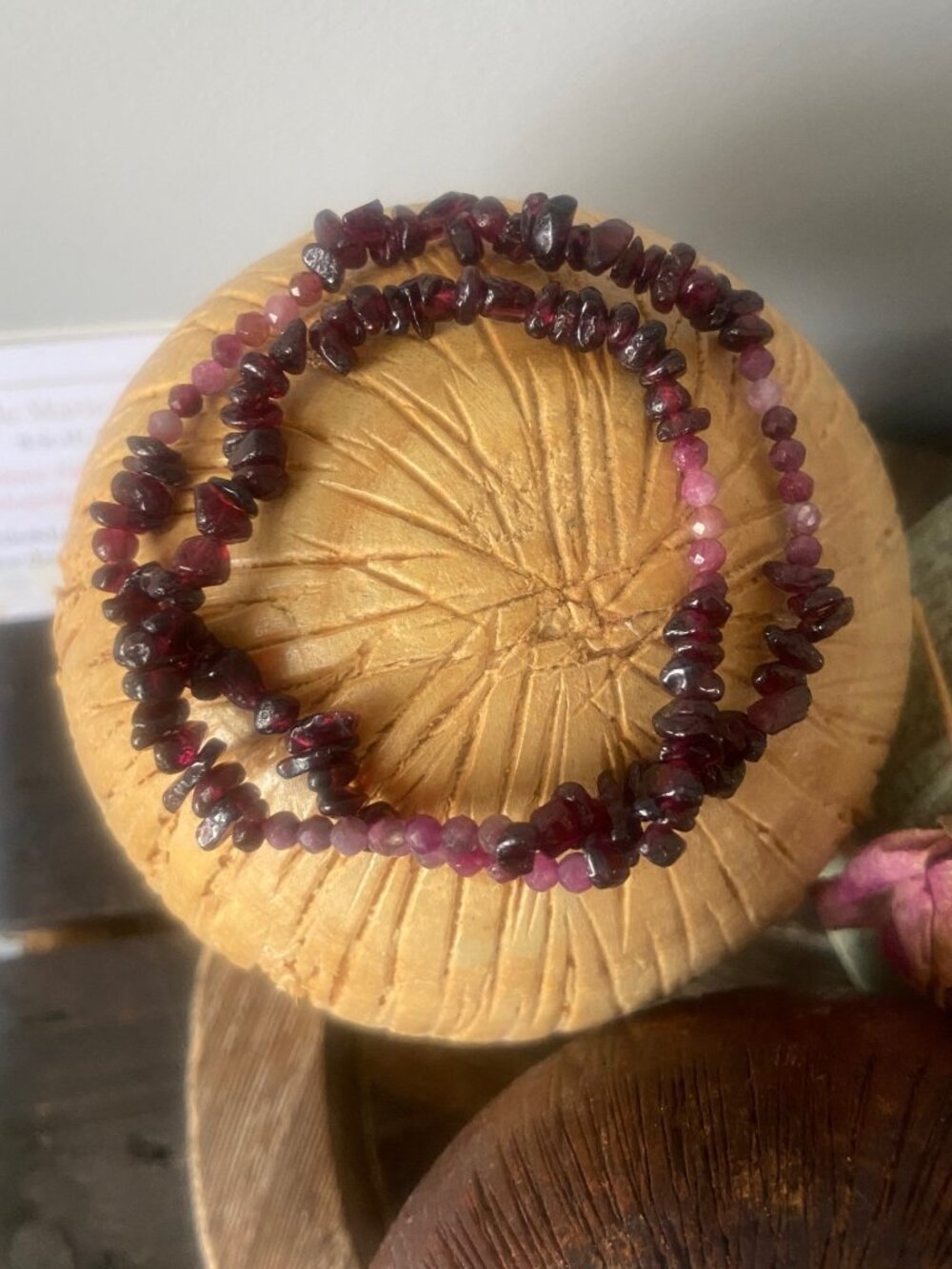 Garnet and Red Tourmaline double loop bracelet